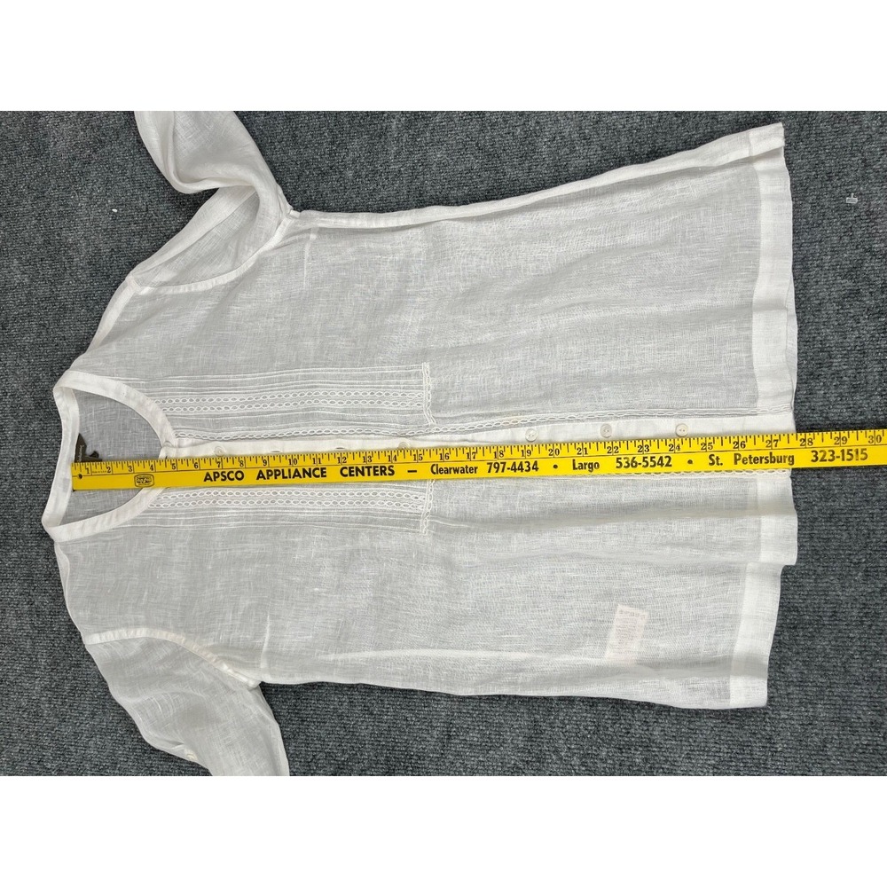 Tommy Bahama Women's Size S/P 100% Linen White Blouse Long Sleeve Collarless - Picture 6 of 6